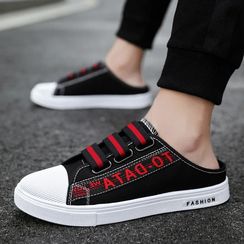 

Semi-Slipper Men's Summer Non-with Lazy Canvas Sandals MEN'S Slippers Fashion Network Red Social Semi-Slippers Outer Wear