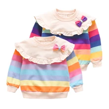 Осенняя детская Повседневная Блузка для малышей; свитер в полоску с длинными рукавами для маленьких девочек; комплект верхней одежды с бантом