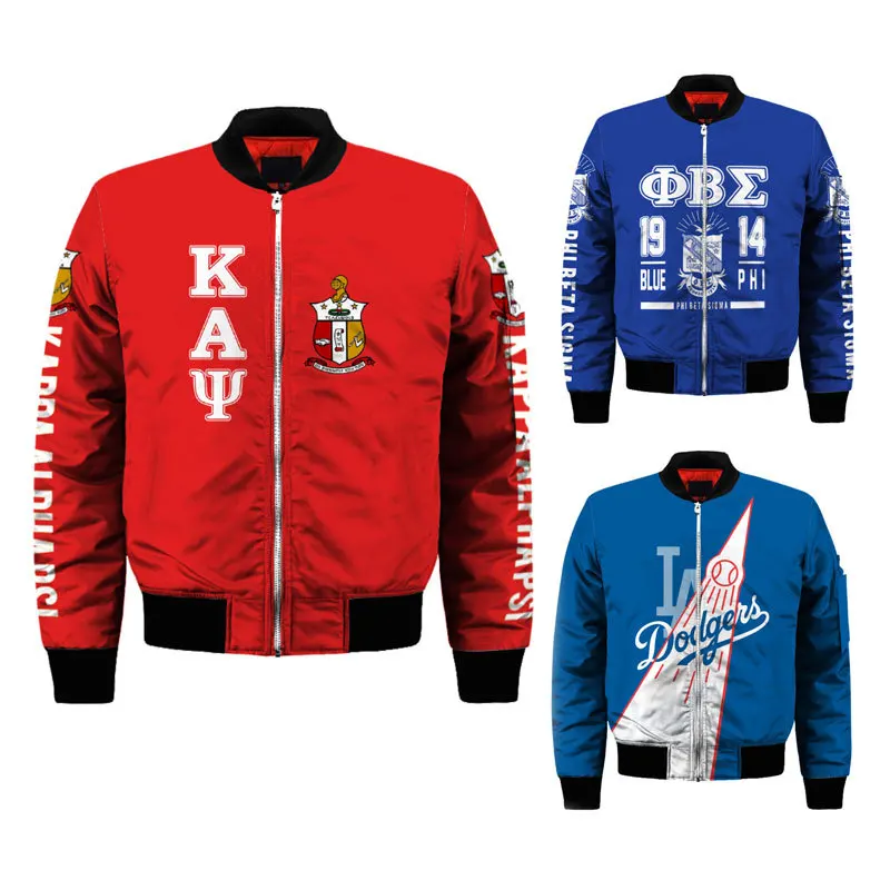 Winter Keep Warm Nylon and Cotton Men  Fraternity Phi Beta Sigma Custom Bomber Jacket waterproof jacket