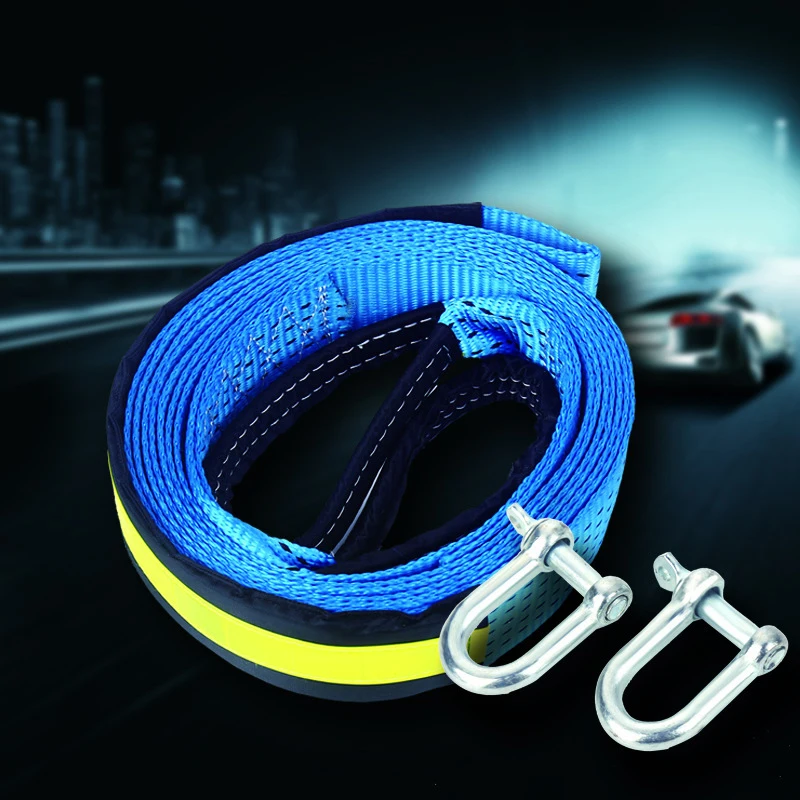 

5M 8 Tons Towing Rope Strape Cable With U Hooks Shackle High Strength Nylon With Reflective Light Car Truck Trailer Universal