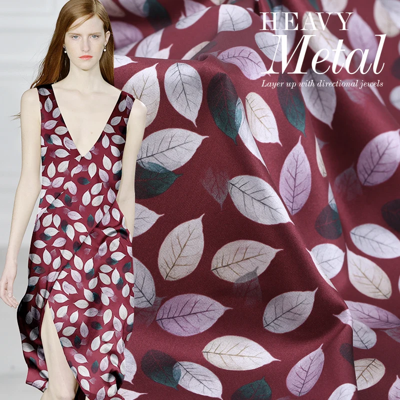 Листья цифровой живописи стрейч-шелковая ткань для атласного платья tissu Африканский Базен riche getzner telas por metro tela tecidos stof