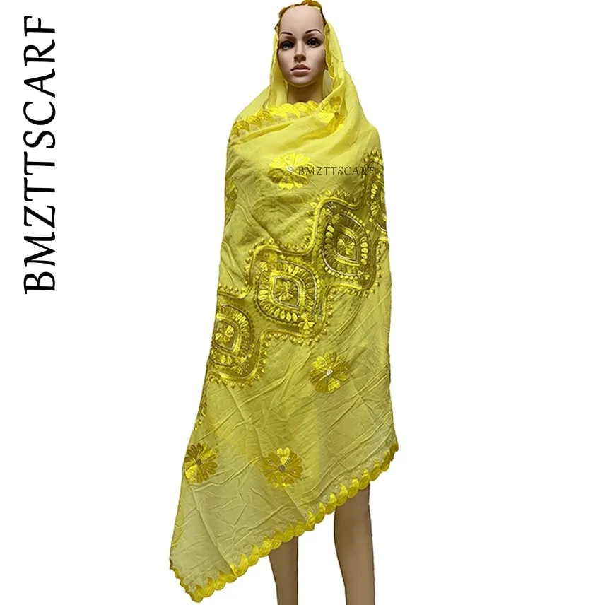 Новые африканские женские шарфы, мусульманский большой шарф с вышивкой, хлопковый сетчатый материал, мягкий хлопковый шарф для шалей BM702