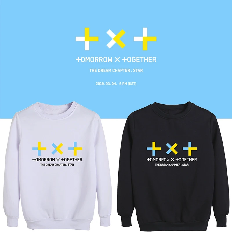 KPOP TXT комбинация в виде головы мечты звезда тот же абзац круглый вырез свитер для мужчин и женщин Прямая поставка