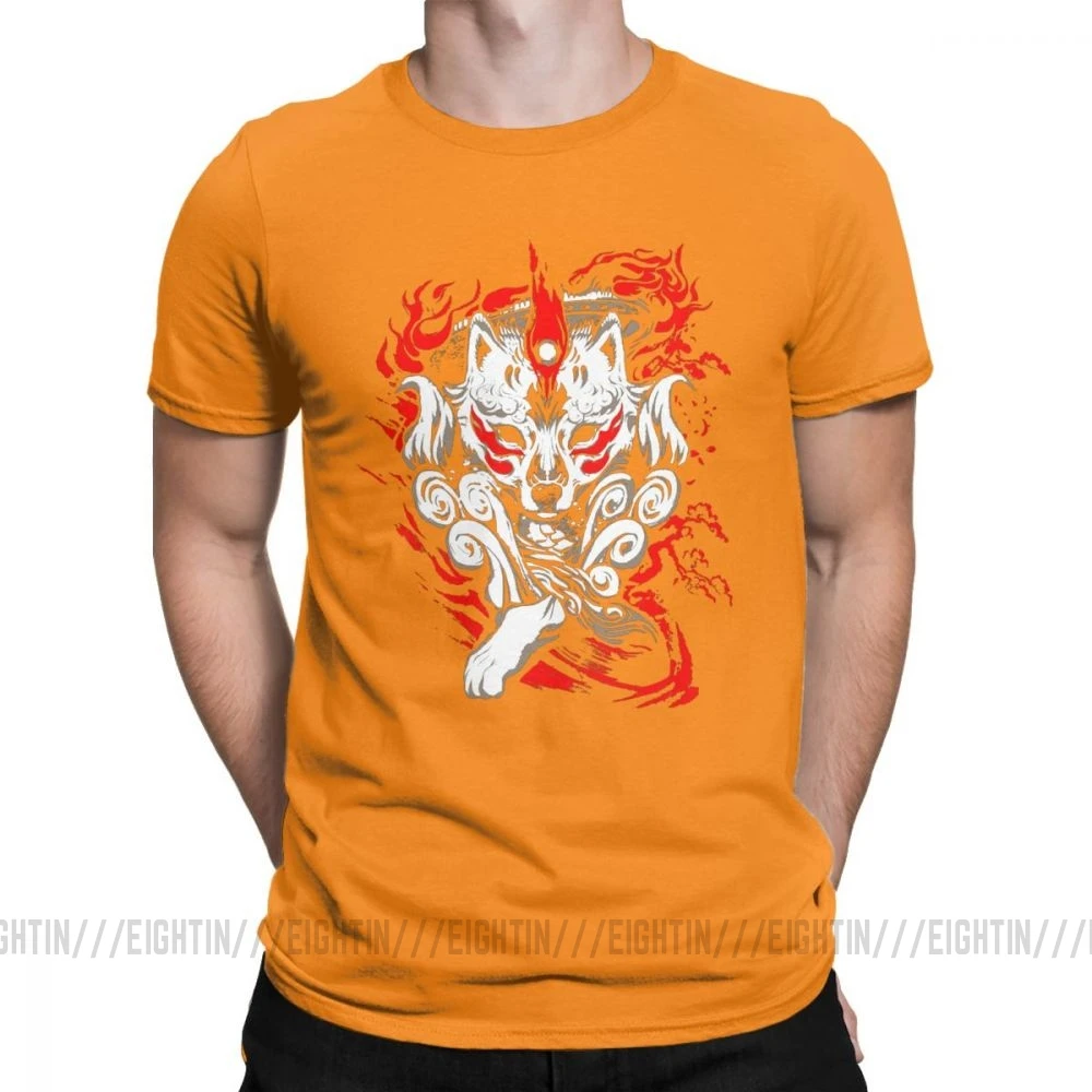 Мужская футболка Okami Sep, хипстерская футболка с коротким рукавом, топы с круглым вырезом, хлопок, классические футболки - Цвет: Оранжевый