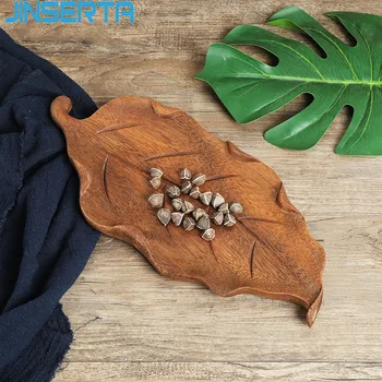 

JINSERTA Walnut Wood Storage Tray Dessert Fruit Cake Nuts Snack Plate Leaf Shape Wooden Home Living Room Restaurant Serving Tray