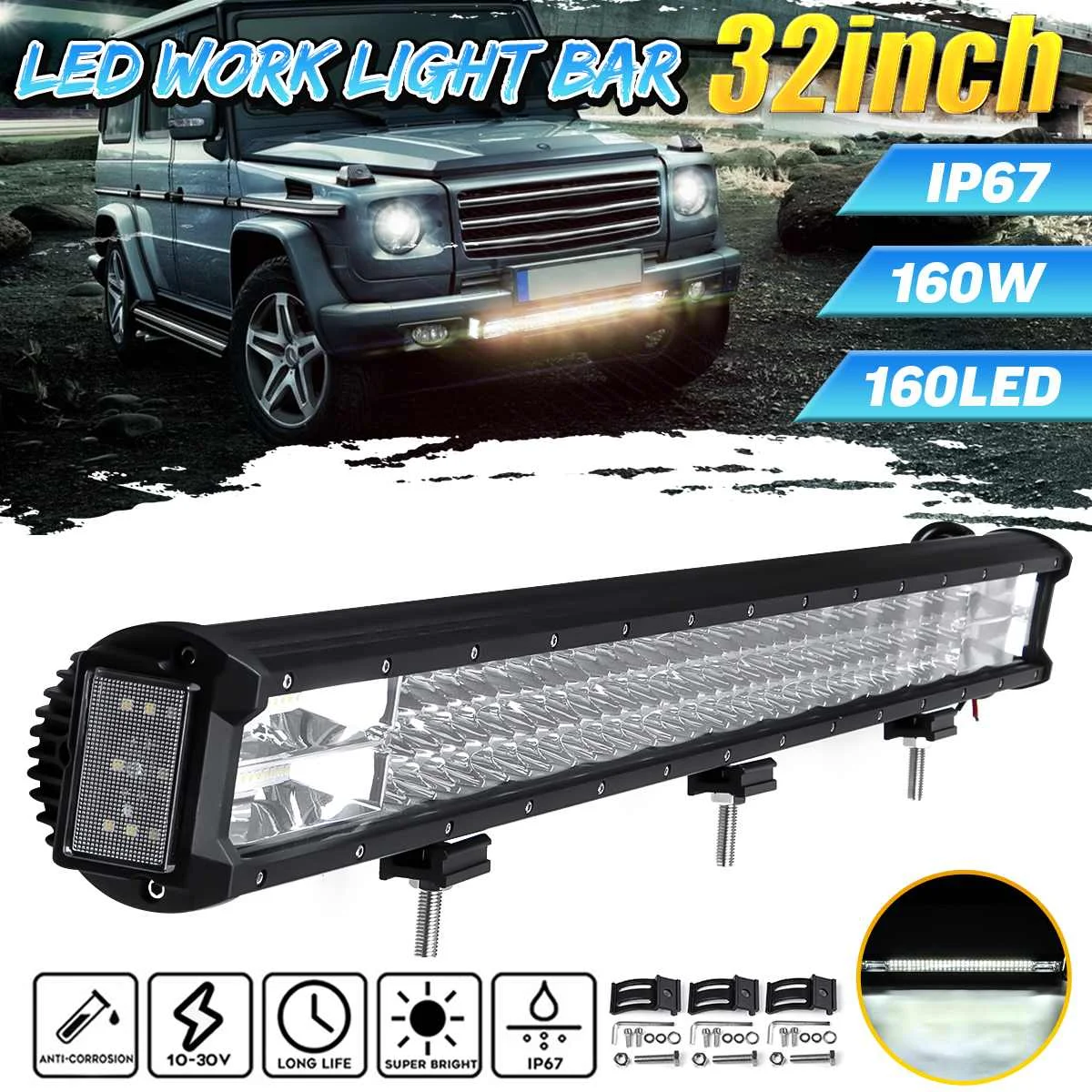 

32Inch 160W IP67 LED Work Light Bar Combo Driving Lamp Offroad SUV ATV UTV 4WD