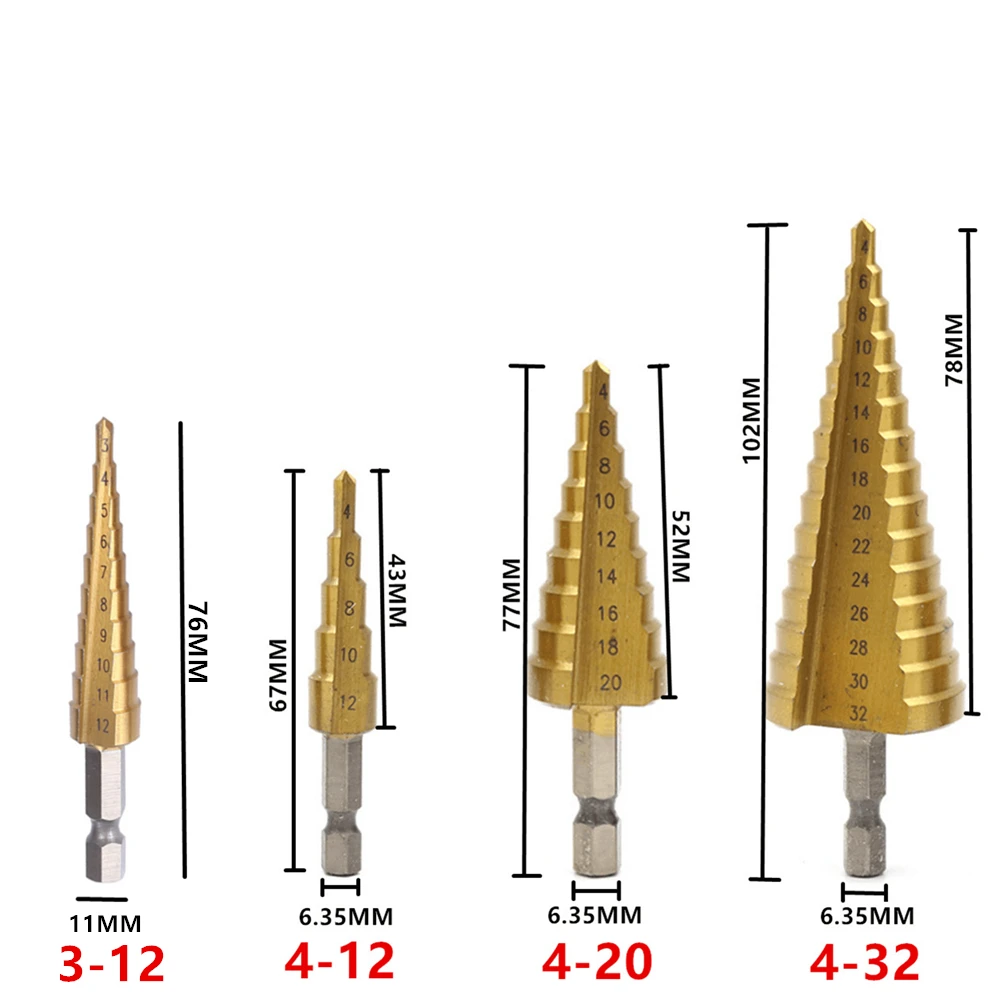 3 12mm 4 12mm 4 20mm HSS Straight Groove Step Drill Bit Set Titanium Coated Wood Metal Hole Cutter Core Drill Bit Set