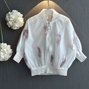 

Embroidery Zipper Blouse Cardigan Kids Thin Outwear Summer for Girl Lace Hollow Sun Protection Shirt Fashion Clothes 3-7Y Jacket