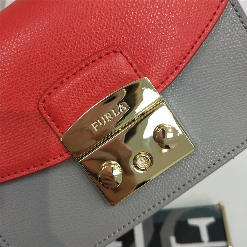 Весна/Лето Новое поступление Оригинальные женские сумки FURLA, высококачественные двухцветные меховые сумки красного цвета с серым цветом S& L Размер