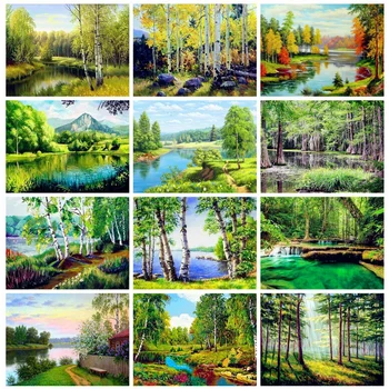 

HUACAN 5d Diamond Painting Full Drill Forest Handmade Gift Mosaic Natural Scenery Embroidery River Diamond Art