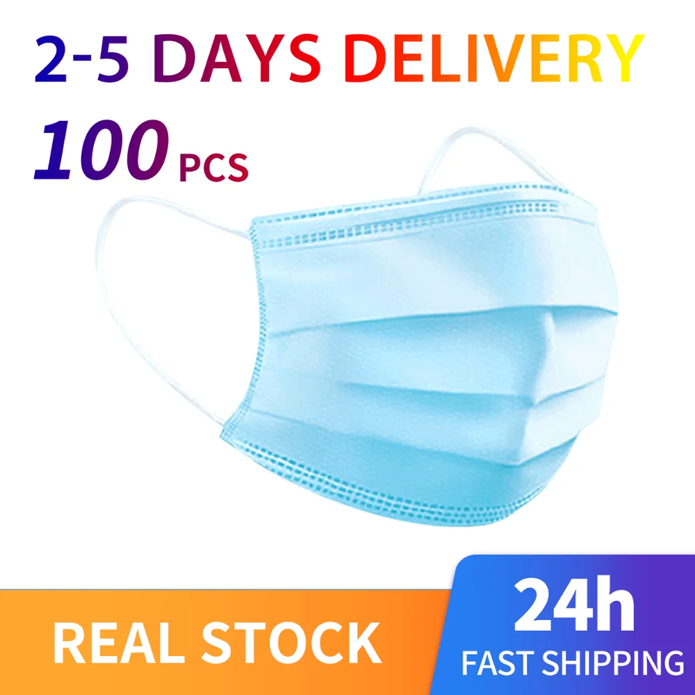 

100pcs Fast Delivery Anti-Pollution 3 Laye Dust Protection Masks Disposable Face Masks Elastic Ear Loop Safety Mask