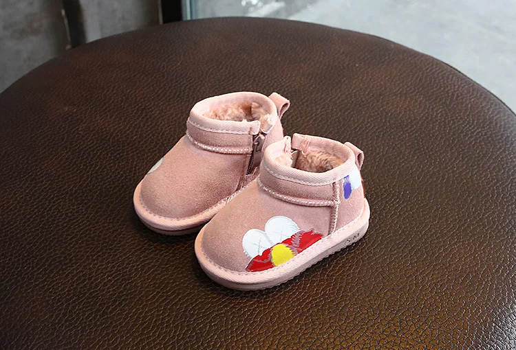 Зимние сапоги из натуральной кожи для детей 1-3 лет; хлопковая обувь для малышей; Теплая обувь; Детские хлопковые сапоги; зимние сапоги для малышей - Цвет: Розовый