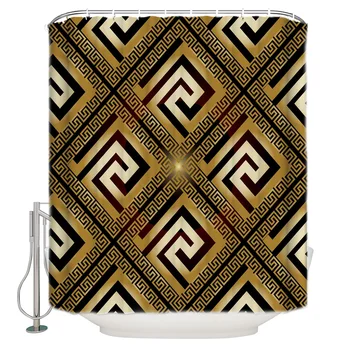 

Ancient Greece Golden Key Gold Retro Style Bathroom Shower Curtain Home Decoration Bathroom Accessories Shower Curtain