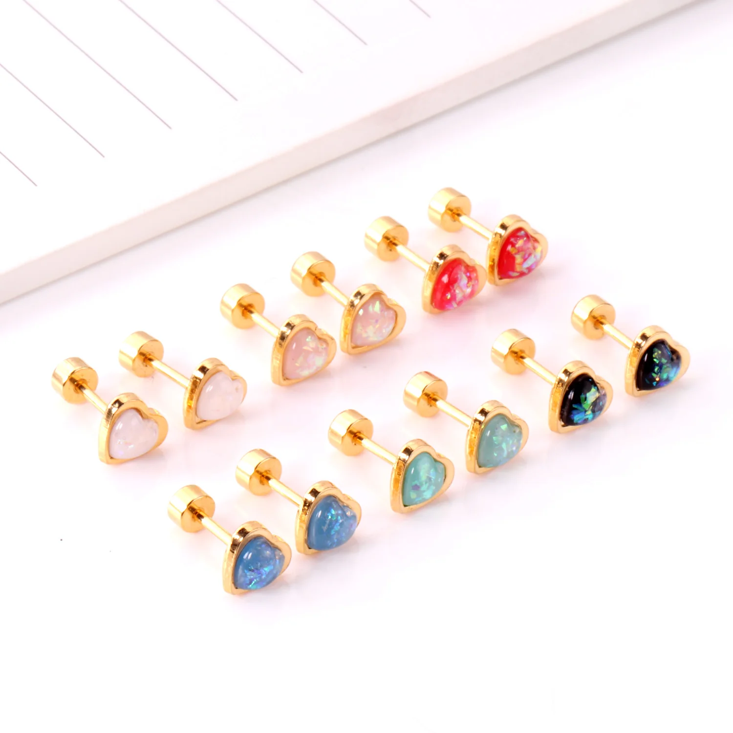 

LUXUKISSKIDS 12Paris/Lot Heart Gold Zircon Stainless Steel Stud Earrings Jewelry Earring Pendientes De Moda De Las Mujeres