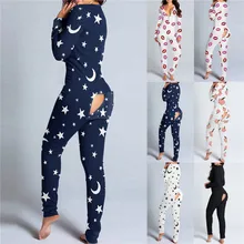 Sexy Women Pajamas Button-down Front Functional Buttoned Flap Adults Pyjama V-neck Long Sleeve Jumpsuit Female Sleepwear