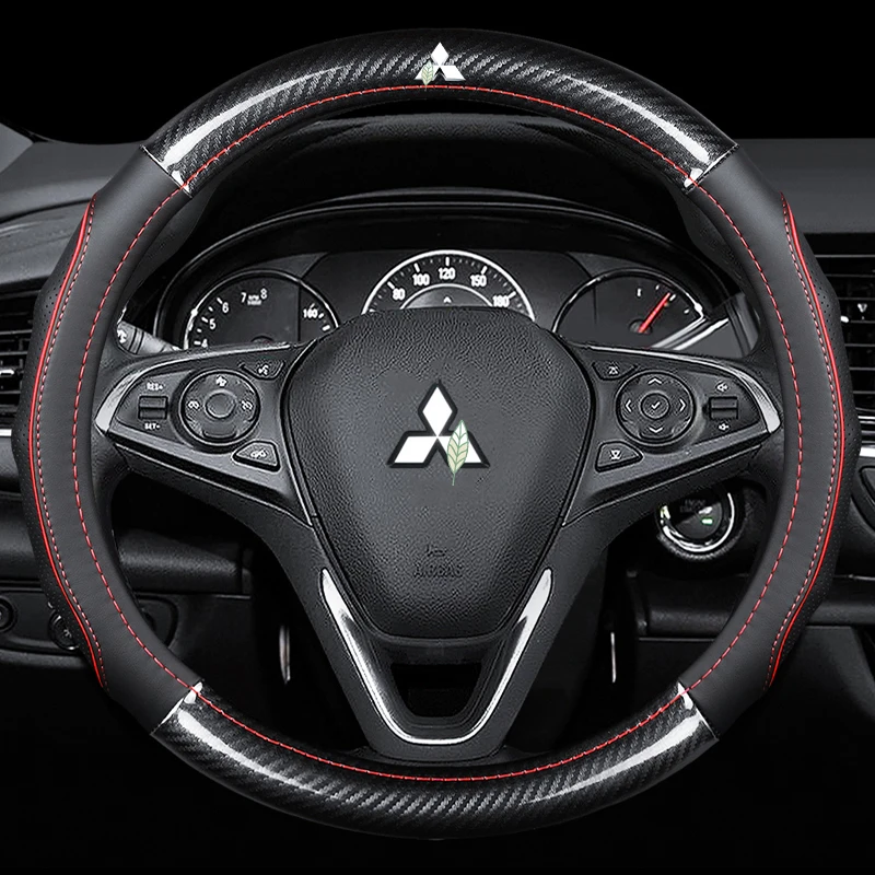 Car Carbon Fiber Leather Steering Wheel Covers Interior Accessories 38cm for Mitsubishi Xpander Attrage Outlander Car Styling