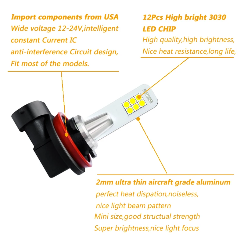 2x H11 светодиодный H1 H3 H8 H7 9006 HB4 супер яркий 12 3030SMD автомобильные Противотуманные фары лампы 1200LM 6000 К авто светодиодный противотуманной фары DRL светодиодный фар дальнего света