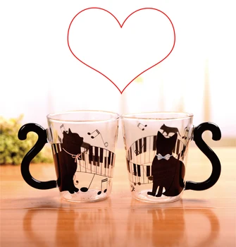 

Cute Tail Black Cat Kitty Water Glass Cup Mug Milk Tea Coffee Fruit Juice Mug Drinkware/ Office Gifts for Girls Colleagues Woman