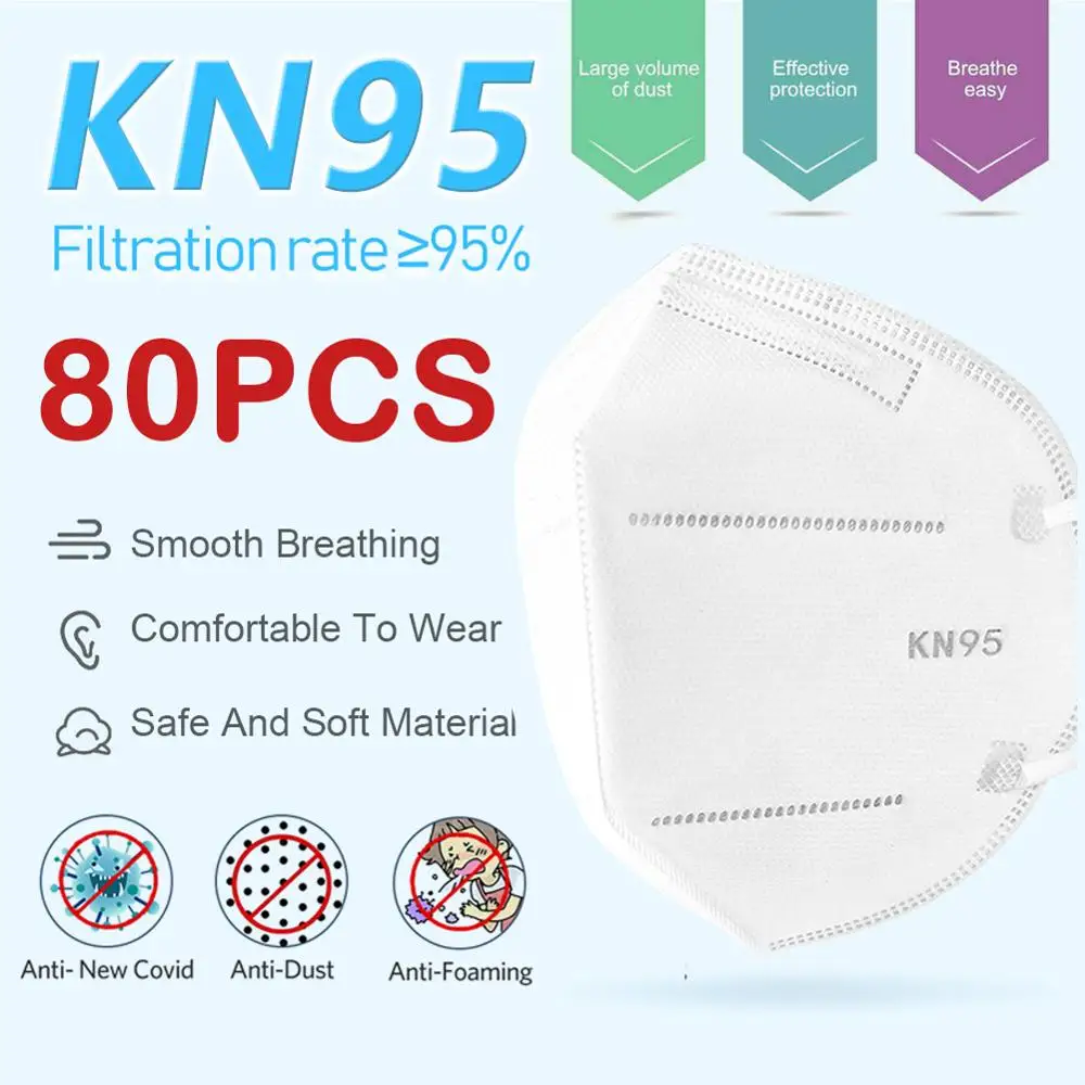 

Spot Sales KN95 80PC Mask Civil Protective Face Mask Anti-flu Nose Cover Personal Protection Equipment Breathing Anti Influenza