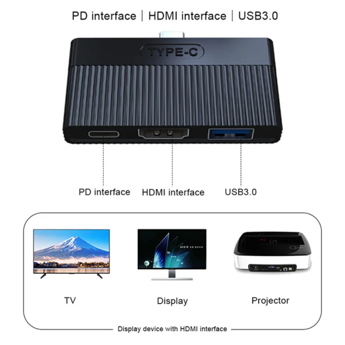 Type-C к HDMI USB3.0 PD адаптер 3 в 1 4K для экрана дисплея проектора ноутбука мобильного телефона NC99