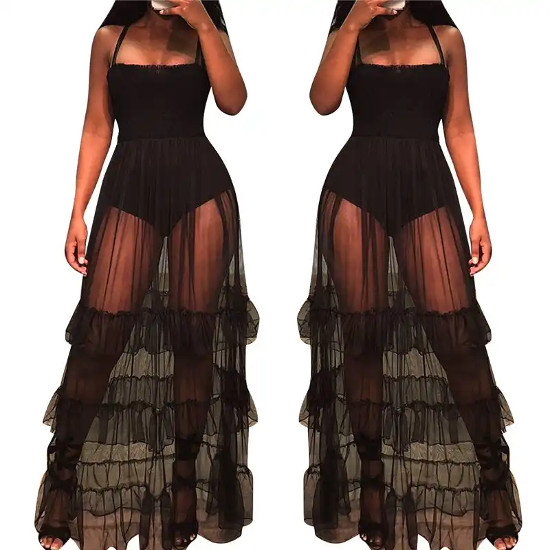 black mesh maxi dress