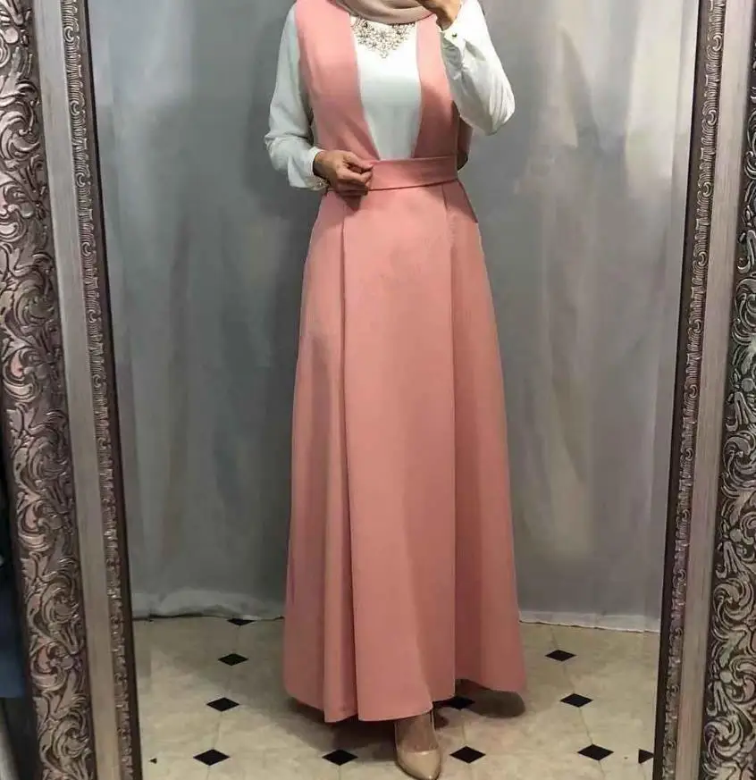 pink Длинные элегантные скромные мусульманские исламские юбки-комбинезоны с повязкой, женские юбки с оборками, большие длинные юбки Wq1529 - Цвет: pink