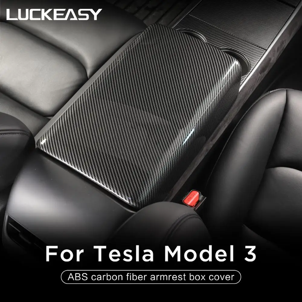 

LUCKEASY Interior patch for for tesla model 3 2017-2020 ABS carbon fiber armrest box cover