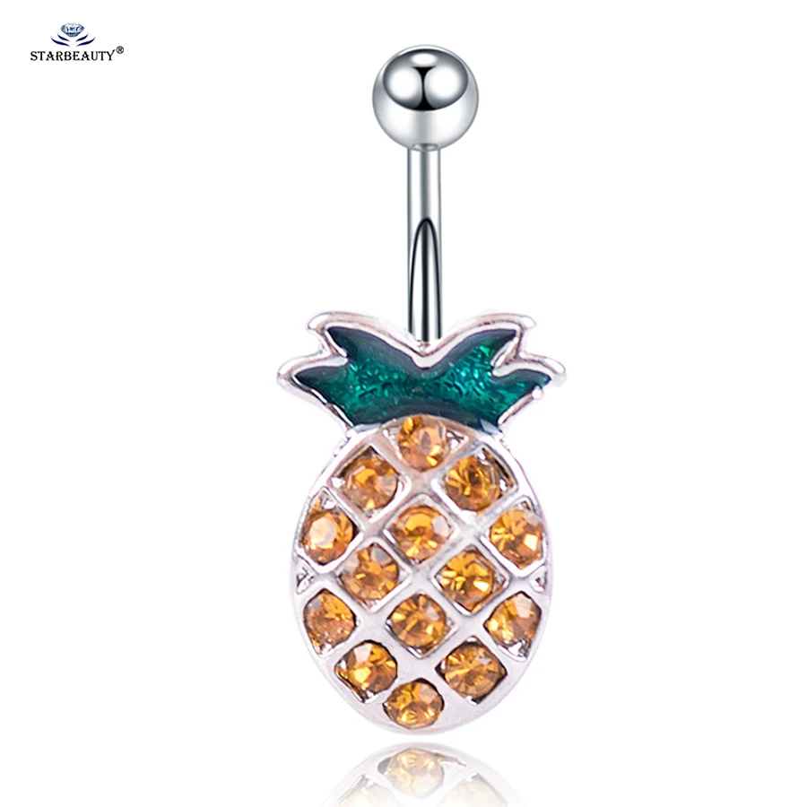 

14G 1.6x10mm Cute Pineapple Belly Piercing Surgical Steel Navel Rings Crystal Belly Ring Helix Piercing Earrings Body Jewelry