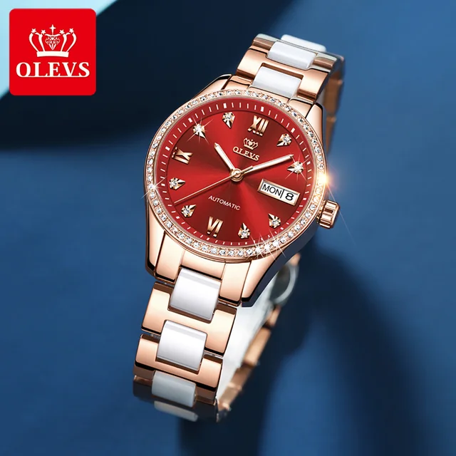 OLEVS Luxury Brand Automatic Watch for Women Ceramic Steel Strap Mechanical Watch Diamond Waterproof Female Clock Montre Femme 4