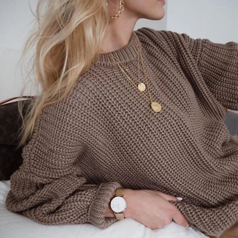 

Loose Autumn Sweater Women 2020 New Elegant Knitted Sweater Oversize Warm Female Round Neck Knitted Jumpers Casual Tops Pullover