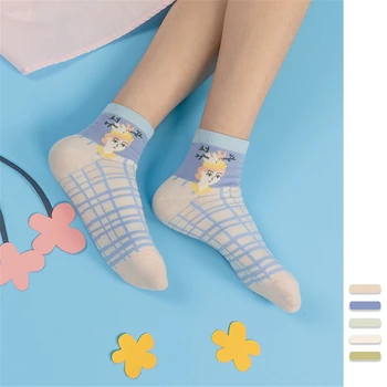 

Women‘s spring summer cotton cartoon pattern cute striped short socks Harajuku Japanese anime fashion casual wild boat socks