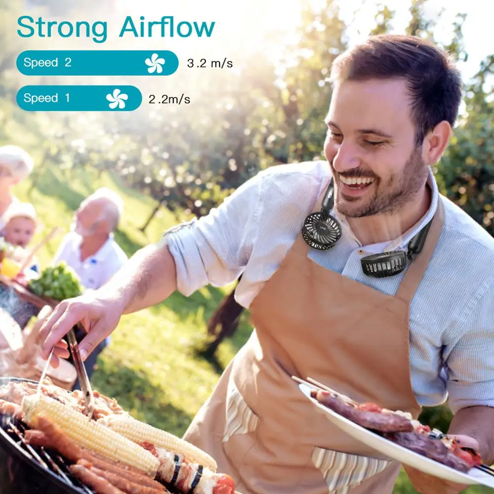 Персональный шейный вентилятор без рук USB с шейным ободом на батарейках для