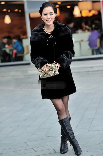 Colete Feminino зимнее пальто из искусственного меха длинное пальто с длинным рукавом черное женское плюс размер с капюшоном пушистая норковая Меховая куртка X657