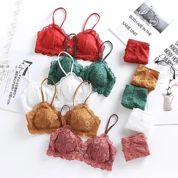 

Ensemble Lingerie Femme French Style Bralette Set Wire Free Bra Underwear Set for Women Lace Lingerie Hot Underwear & Sleepwears