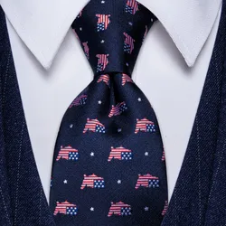 New US Flag Ties for Men Classic Navy Blue 8cm Silk Print Necktie for Wedding Party Festival Male Formal Dress Suit Accessories