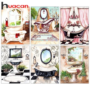 

Huacan 5D DIY Diamond Painting Cartoon Full Square Diamond Embroidery Bathroom Kits Home Decoration