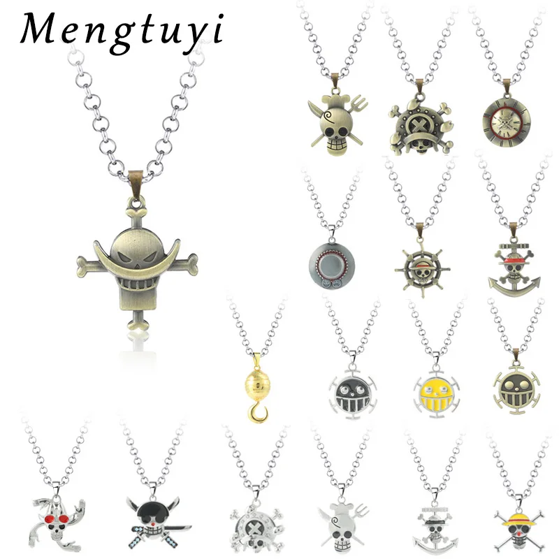 Anime One Piece Metal Necklace Luffy Ace Pirate Skull Hat Pendant Chain Choker Man Cartoon Necklaces Charm Jewelry Collar Gift