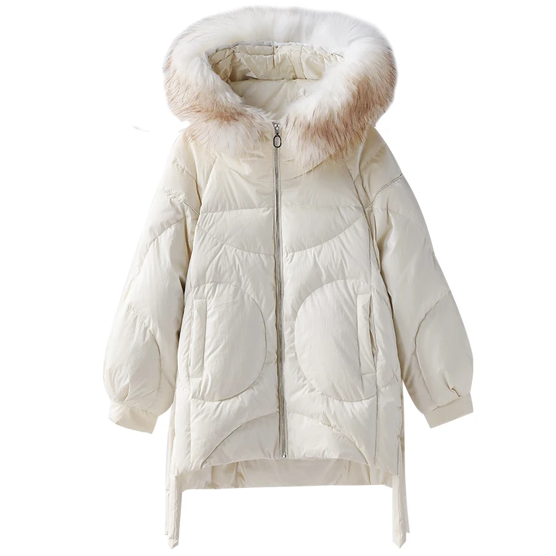 Dabuwawa, высокое качество, женская зимняя куртка с капюшоном на 90% белом утином пуху, теплые женские куртки, пальто, модная брендовая парка DN1DDW023 - Цвет: Слоновая кость