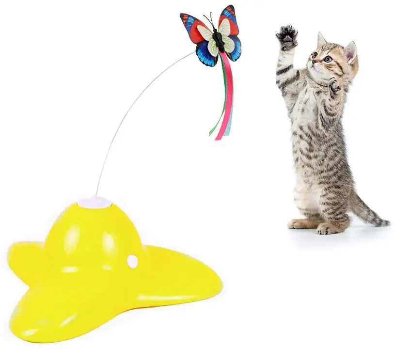 

Electric Automatic Rotating Butterfly Cat Funny Play Toys Interactive Pet Teaser Toy For Kitten Dog With 2 Flashing Butterflies