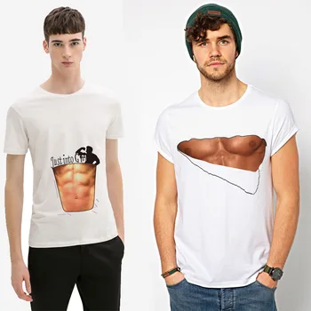 

Men's Printing T Shirt Short Sleeve 3d Funny Loose Round Neck Pectoral Abdominal Muscles Printing Tide