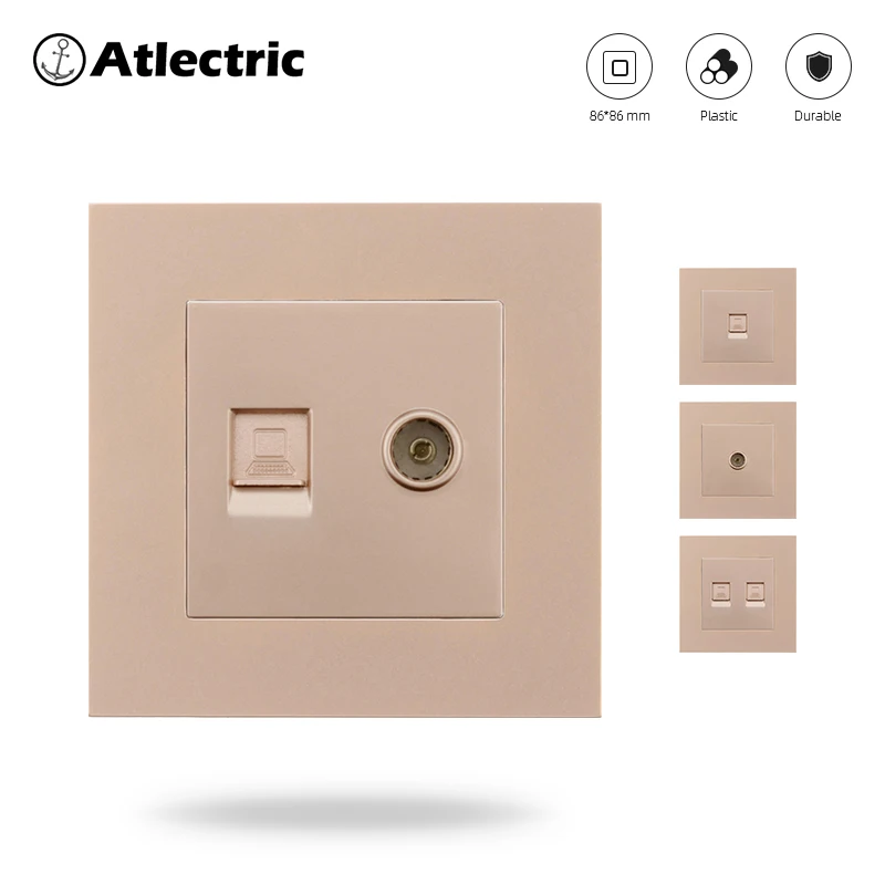 Atlectric ТВ компьютерный порт данных розетка двойной RJ45 с для вилка пластиковая