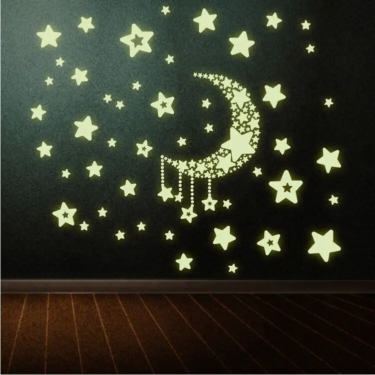 Moon Star Fluorescence Noctilucent Night Glow in Dark Luminous Vinyl Removable Nursery Kids Child Bedroom Wall Stickers Decal luminous wall stickers fluorescent stickers