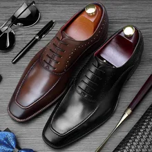 2019 Formal Shoes Men Genuine Leather Footwear Patina Wedding Office Oxford Shoes For Men Square Toe Men's Dress Shoes 2019 Formal Shoes Men Genuine Leather Footwear Patina Wedding Office Oxford Shoes For Men Square Toe Men's Dress Shoes