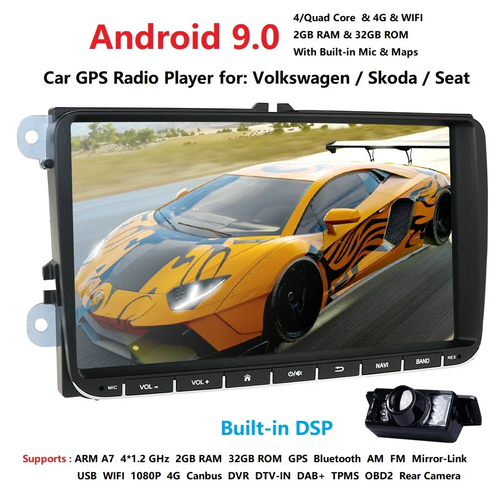 TPMS 9 дюймов автомобиль Android 8,1 автомобиль радио gps авто радио 2 Din USB для VW Skoda Octavia golf 5 6 touran passat B6 jetta polo tiguan