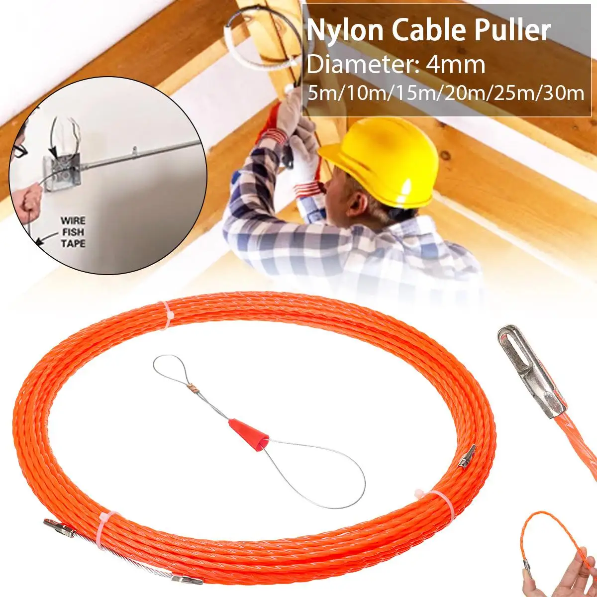 Fibra de vidrio pescado cables de cinta herramienta einziehband alambre cable sangría 30m 
