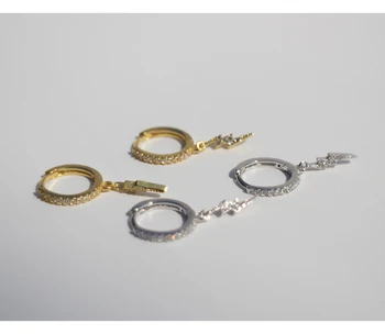 

925 Sterling Silver Earring Fashion Zircon Double Fold Lightning Shape Short Pendant Earring Cute Trend Female Girl Ear Jewelry