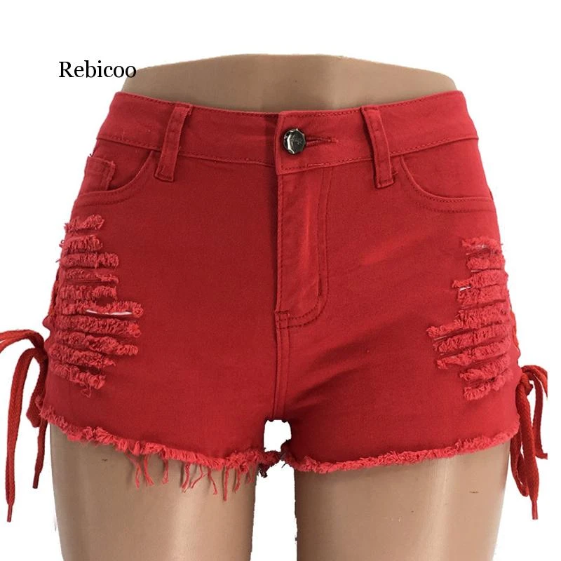 Red Denim High Waisted Shorts | estudioespositoymiguel.com.ar