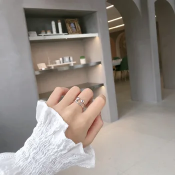 

Korea East Gate smiling face love ring female index finger S925 pure silver Thai silver retro double layer simple 5503