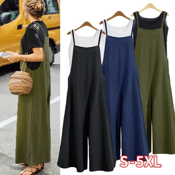 

Cotton Jumpsuit Summer Fashion Womens Ladies Strappy Loose Baggy Dungarees Overalls Oversized Jumpsuit Plus Size S-5XL