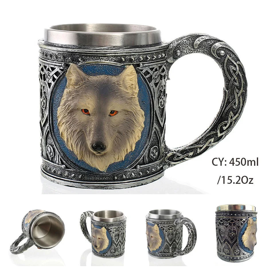 Wolf King Средневековый дракон, нержавеющая сталь, пивная кружка 600 мл, ретро кружка с черепом, кофейная чашка, чайная кружка, стакан, декор для паба, бара, Прямая поставка - Цвет: Wolf King